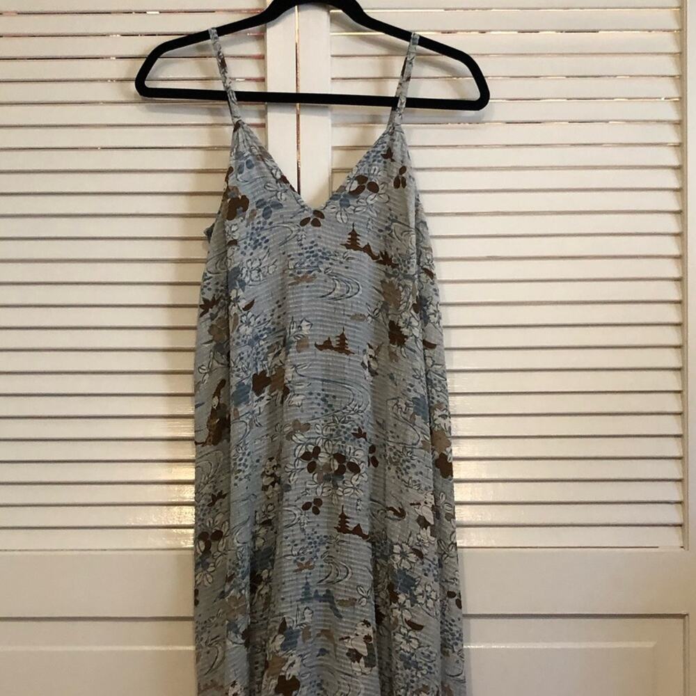 Citron Blue Floral Flowy Midi Dress Silk Blend - Picture 5 of 11